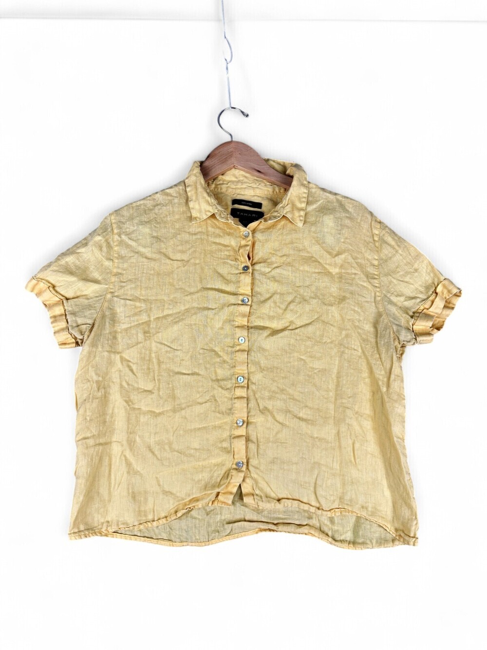 Tahari 100% Linen Short Sleeve Button-Up Shirt M